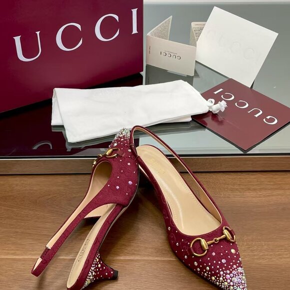 Gucci Red Peep-Toe Women's Shoes - Picture 6 of 8